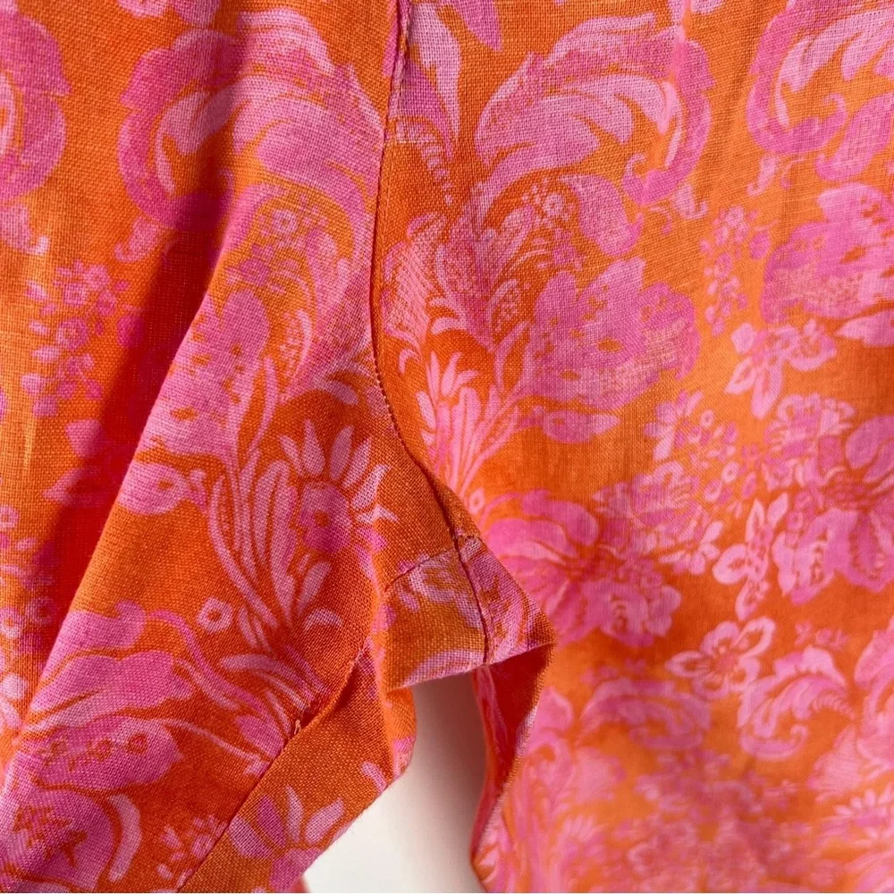 NWT ZARA‎ LINEN Blend Trousers High Rise Straight Floral Pants 8042/010 SMALL